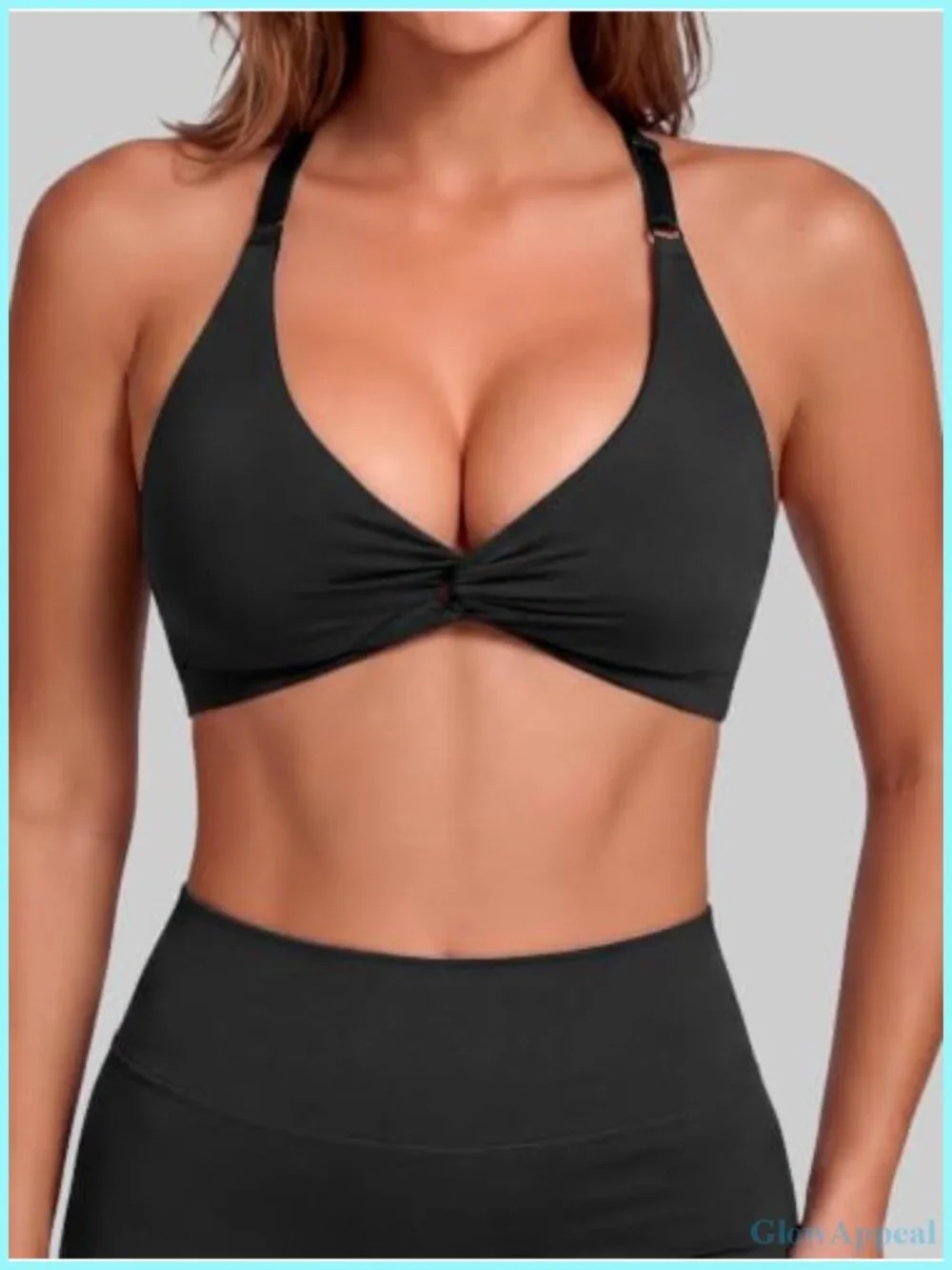 Halter Sports Bra Open Back Twist Front Workout Top